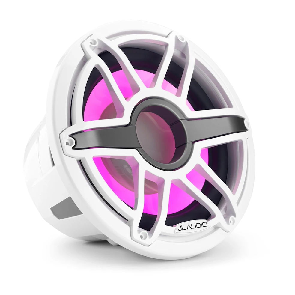 Subwoofer náutico JL Audio® M7 12" con LED y rejilla deportiva de color blanco