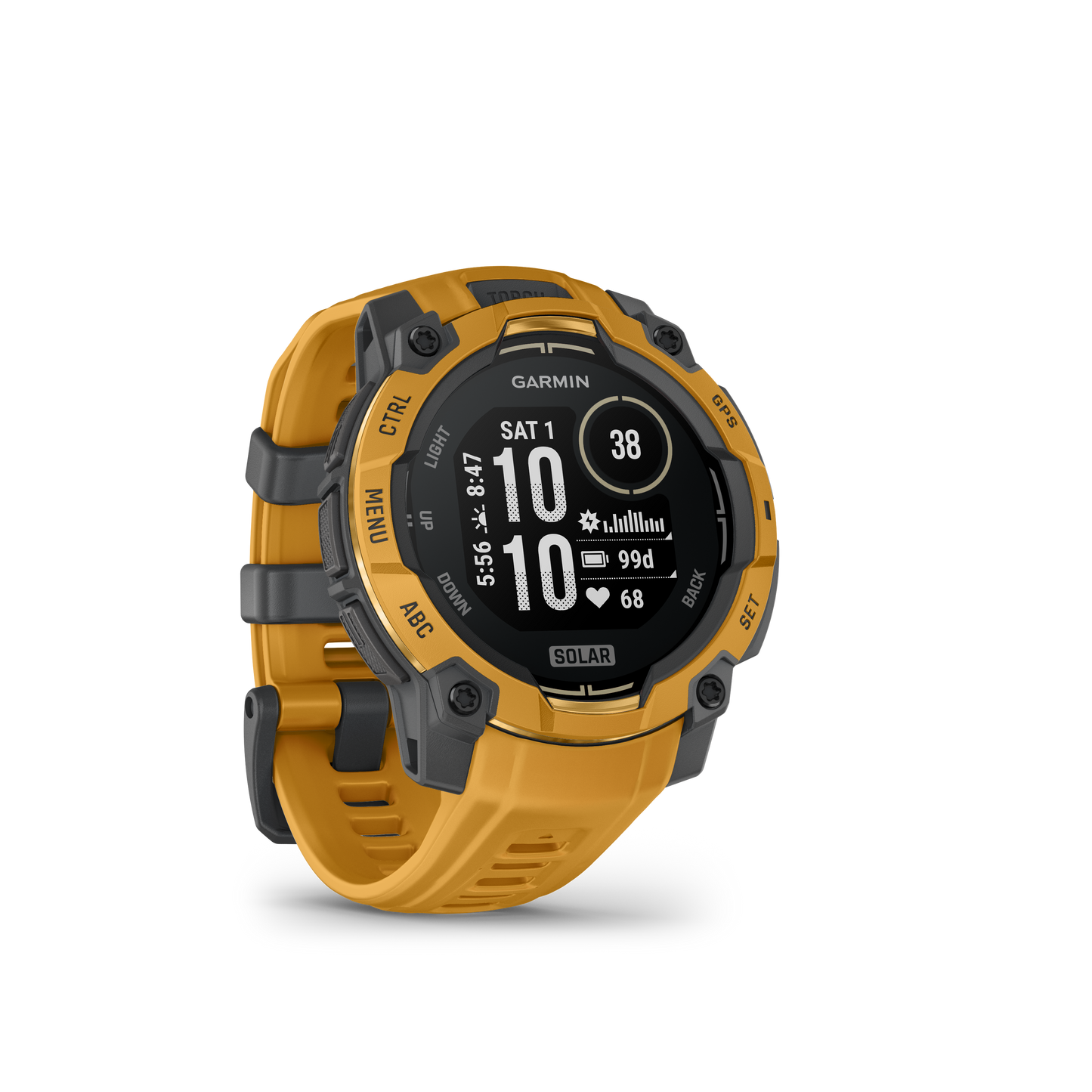 Garmin Instinct 3 – 45 mm, Solar Amarillo ocre con correa en Amarillo ocre/gris