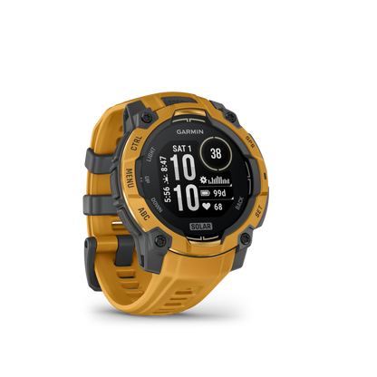 Garmin Instinct 3 – 45 mm, Solar Amarillo ocre con correa en Amarillo ocre/gris