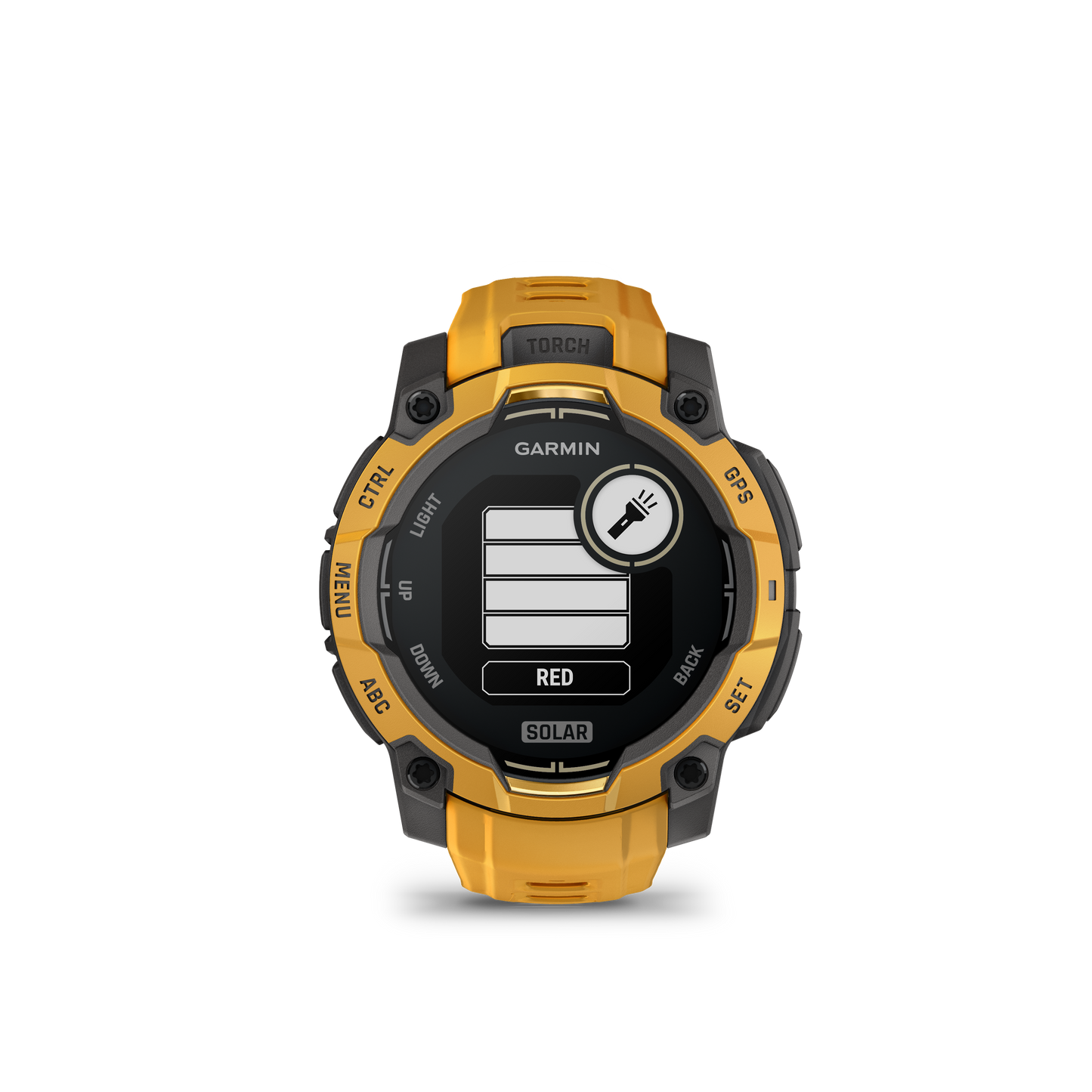 Garmin Instinct 3 – 45 mm, Solar Amarillo ocre con correa en Amarillo ocre/gris