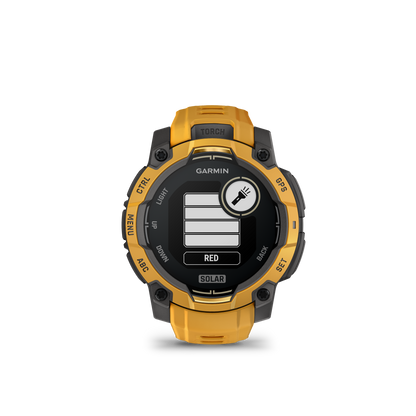 Garmin Instinct 3 – 45 mm, Solar Amarillo ocre con correa en Amarillo ocre/gris