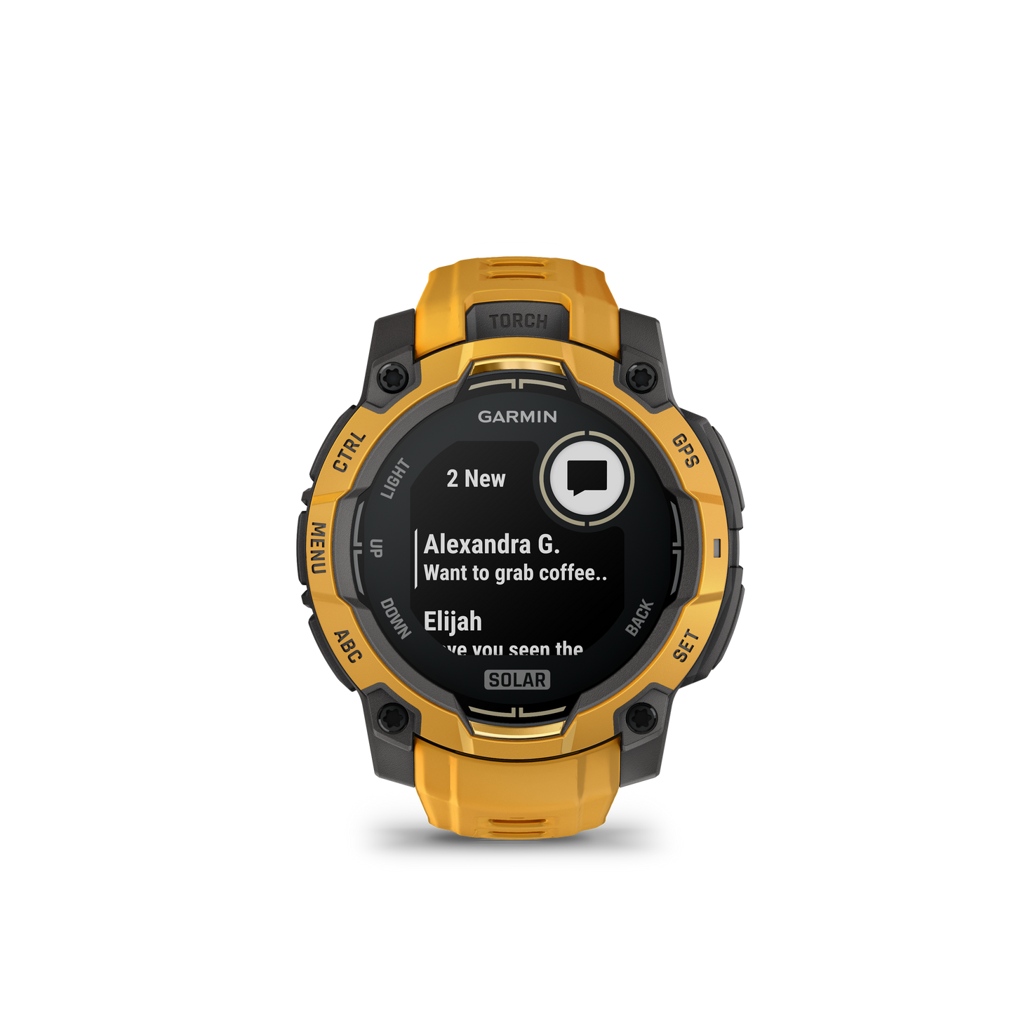Garmin Instinct 3 – 45 mm, Solar Amarillo ocre con correa en Amarillo ocre/gris