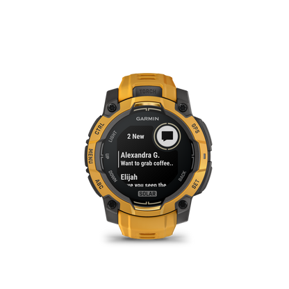 Garmin Instinct 3 – 45 mm, Solar Amarillo ocre con correa en Amarillo ocre/gris