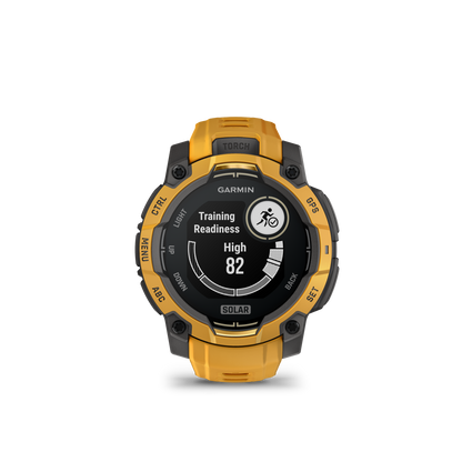 Garmin Instinct 3 – 45 mm, Solar Amarillo ocre con correa en Amarillo ocre/gris
