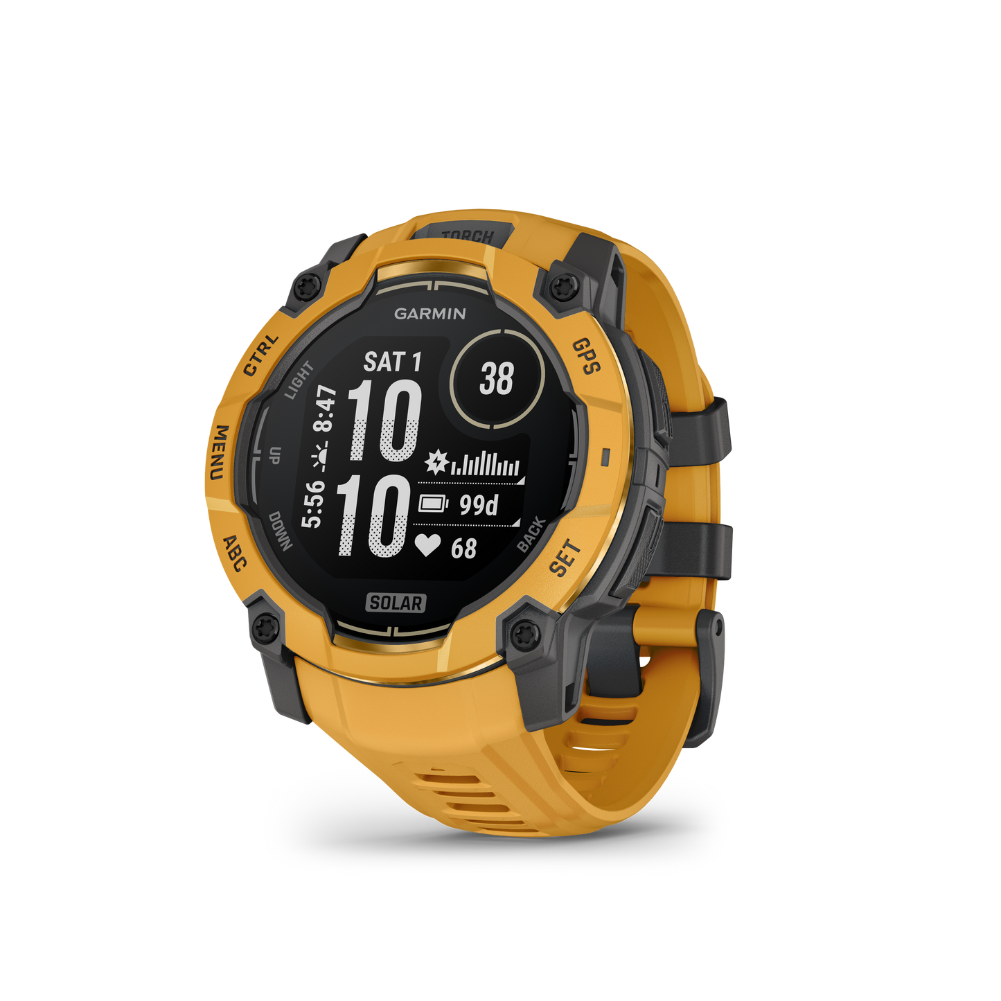 Garmin Instinct 3 – 50 mm, Solar Amarillo ocre con correa en Amarillo ocre/gris