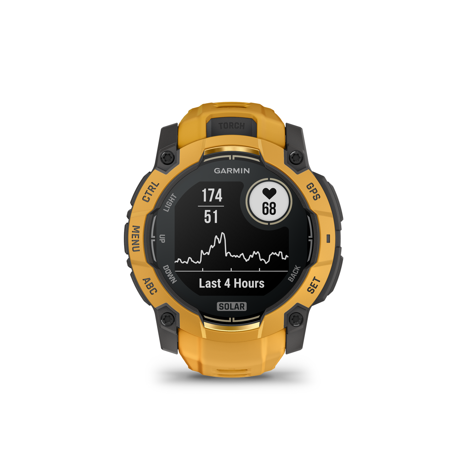 Garmin Instinct 3 – 50 mm, Solar Amarillo ocre con correa en Amarillo ocre/gris