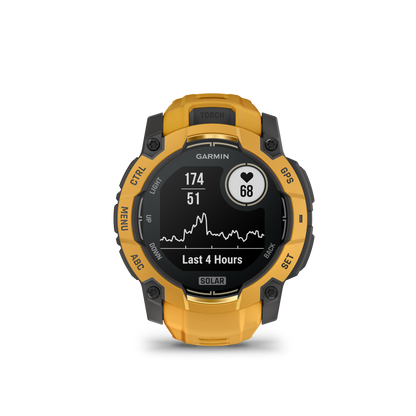 Garmin Instinct 3 – 50 mm, Solar Amarillo ocre con correa en Amarillo ocre/gris