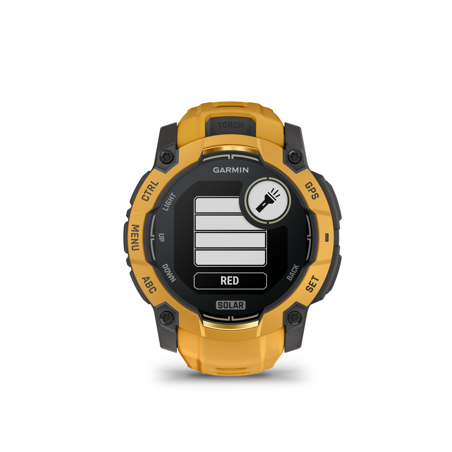 Garmin Instinct 3 – 50 mm, Solar Amarillo ocre con correa en Amarillo ocre/gris