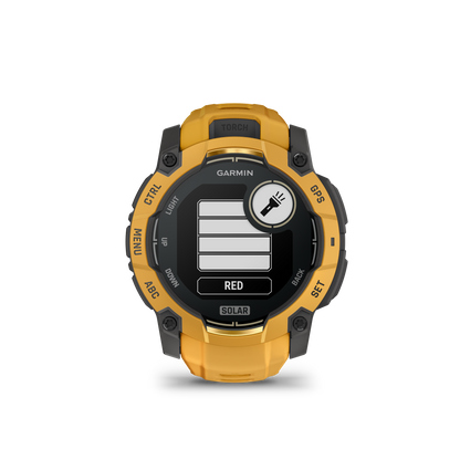 Garmin Instinct 3 – 50 mm, Solar Amarillo ocre con correa en Amarillo ocre/gris