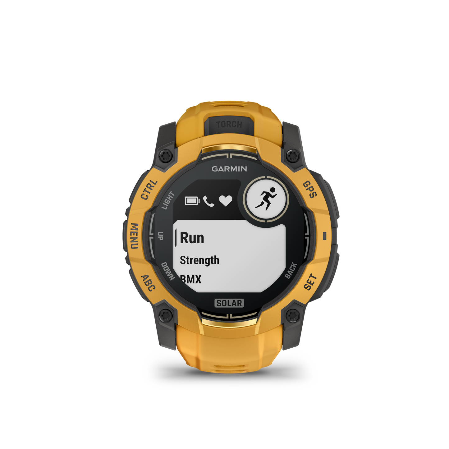 Garmin Instinct 3 – 50 mm, Solar Amarillo ocre con correa en Amarillo ocre/gris