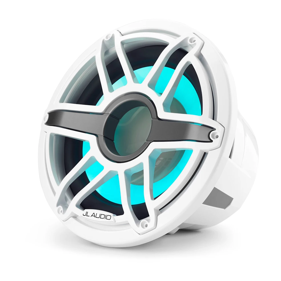 Subwoofer náutico JL Audio® M7 12" con LED y rejilla deportiva de color blanco