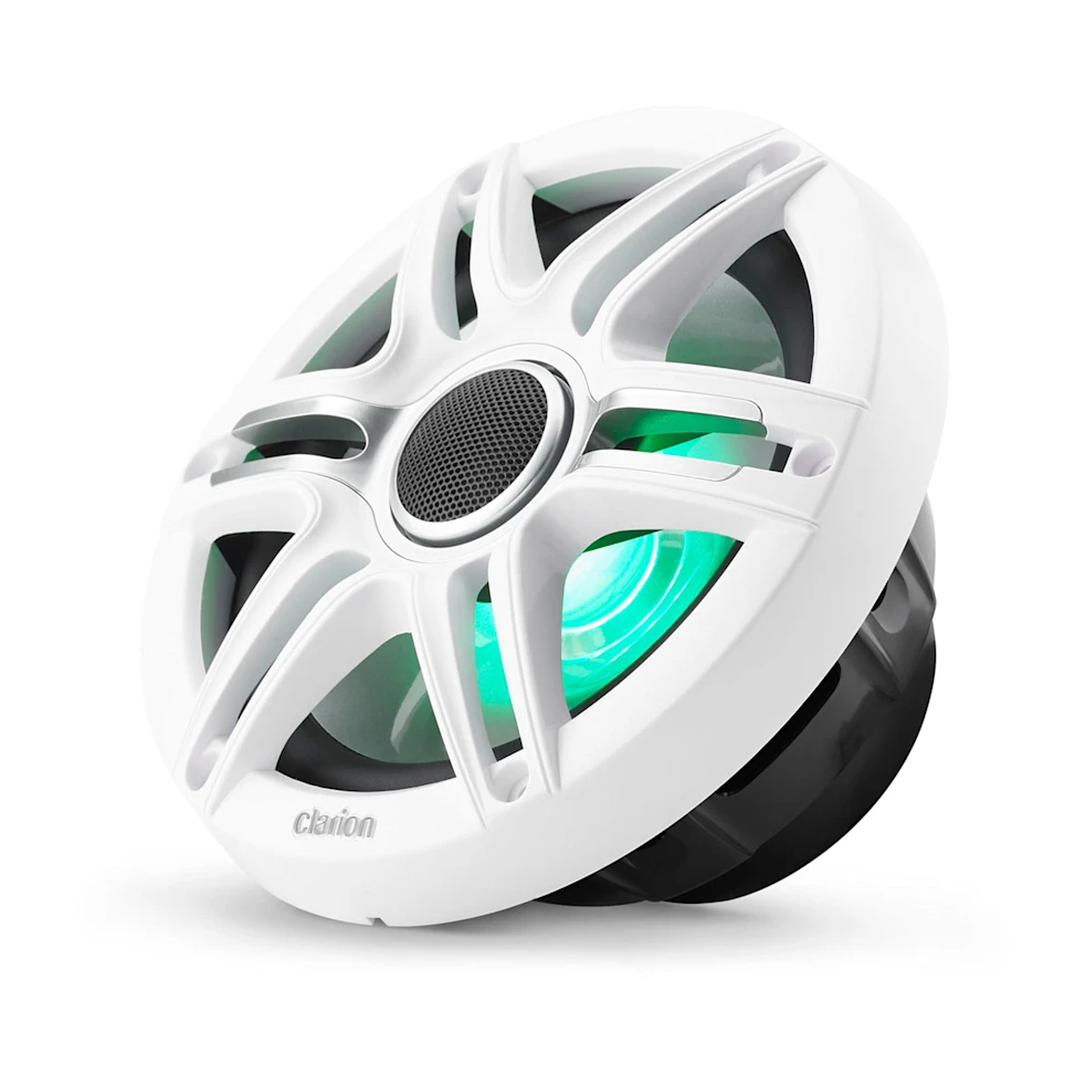 Clarion® Altavoces náuticos CMSP 7.7" con LED y rejilla Sport blanca y gris (CMSP-771RGB-SWG)